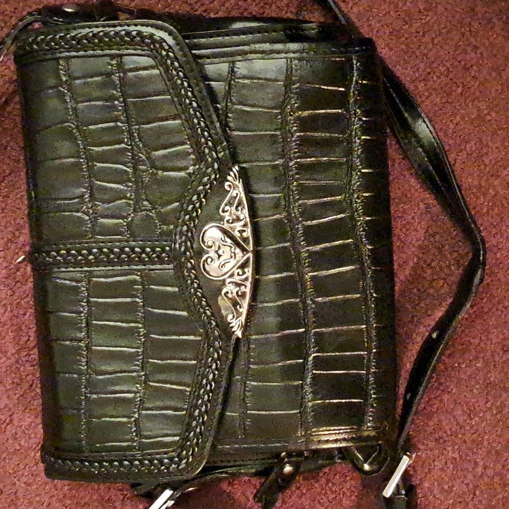 Black Croc-Embossed Crossbody Bag
